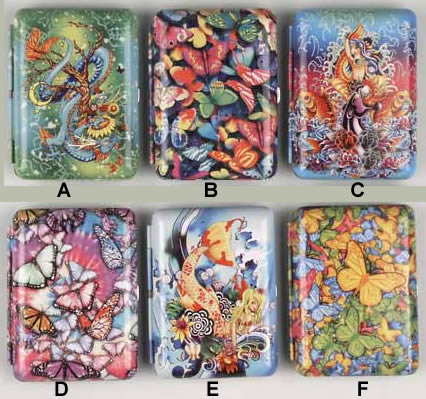 Metal Cigarette Case for 10 Kingsize, Mermaids/Butterflies 