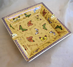 Porcelain Ashtray - Butterfly design - Yellow
