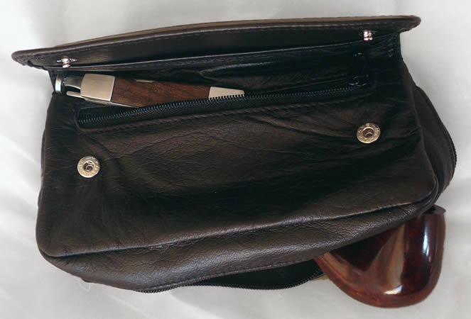 Leather Foldover Companion Pouch showing storage