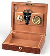 Burl Wood Finish Humidor with scissors • 10 cigars