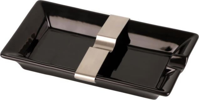 Black Ceramic Cigar Ashtray with sliding Bridge