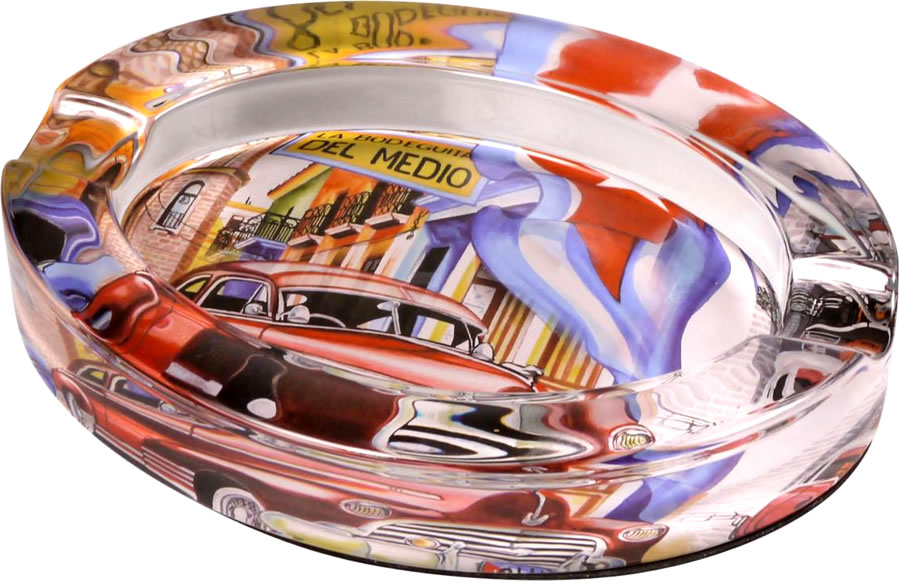Oval glass 2-Cigar ashtray; Cuba design Car