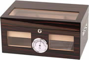 Humidor ebony finish hi-gloss for ca. 100 cigars with handles and tray