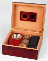 Cherry Cigar Humidor Set showing contents
