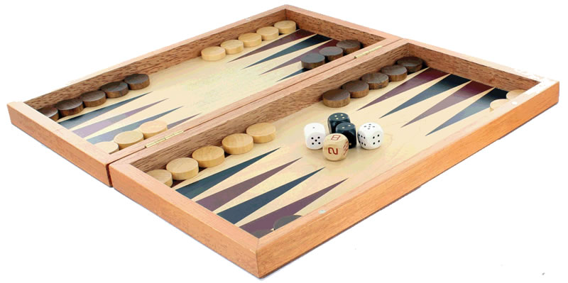 Backgammon Set; Inlaid in Wood Box