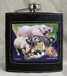 Top-stitched Kudu leather-covered Stainless Steel Hipflask Big 5