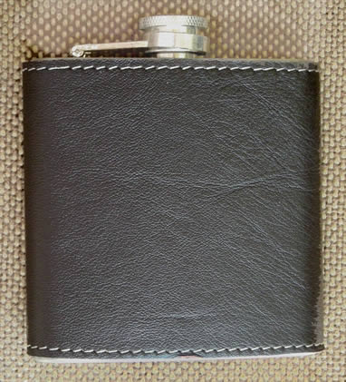 Top-stitched Kudu leather-covered Stainless Steel Hipflask