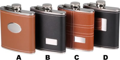 Synthetic leather covered Hip Flasks with engraving plate