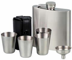 Hip flask chrome satin, 4 cups & funnel