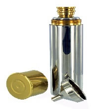 Stainless Steel 3oz Cartridge Flask, Brass trim, with Funnel, lid cup