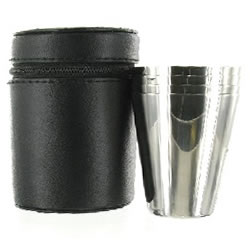 Stainless Steel 3oz 4 cup set in black leather case